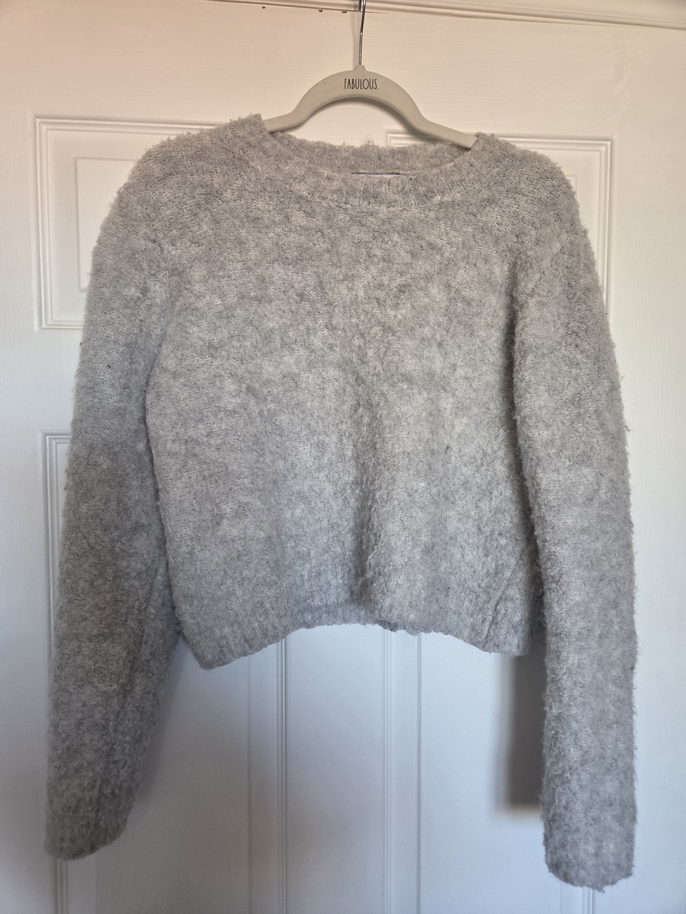 Mango Light Gray Fuzzy Crewneck Sweater